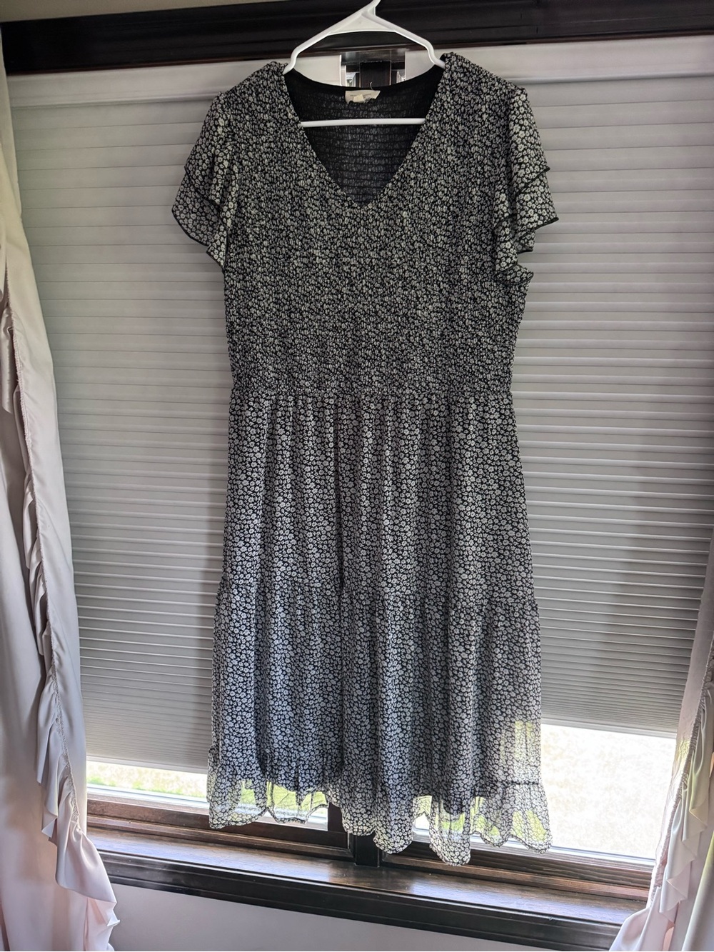 orange creek Black and White Floral V-Neck Midi Dress